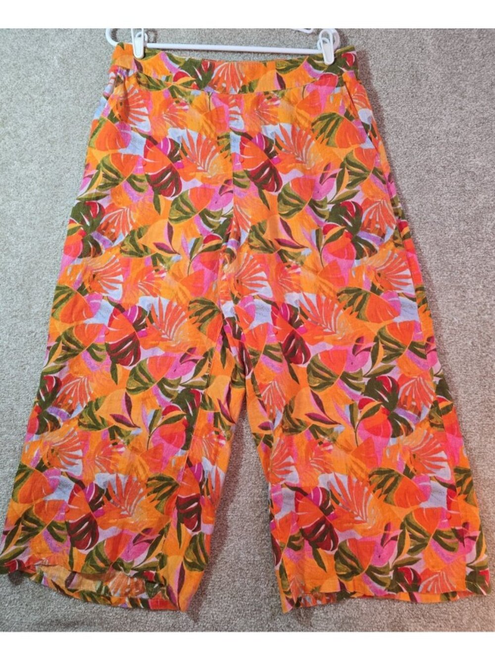 C&C California Wide Leg Linen Capris Tropical All Over Print Vaca Resort Size XL